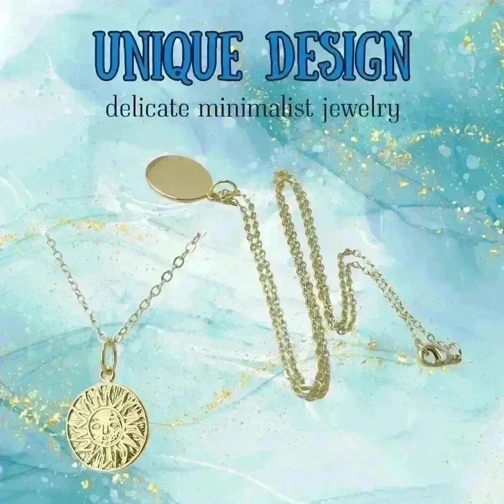 Aztec gold sun coin necklace gold plated 18K pendant 14K necklace chain dainty - Picture 7 of 10